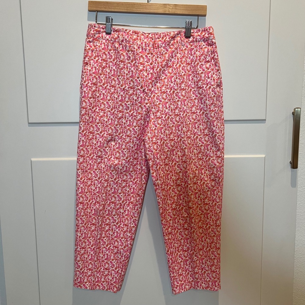 Kim Rogers Womens Size 8‎ Pink Print Cotton Blend Cropped Pants Career Garden